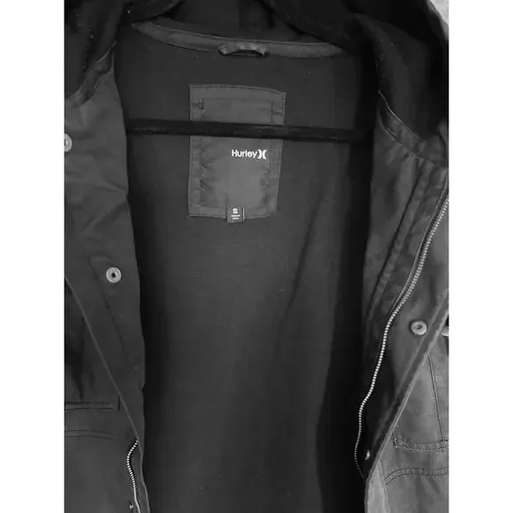 Hurley Mens Fleece Lined Hooded Black Canvas Denim Jacket- Small Outdoor Chore - Picture 5 of 5